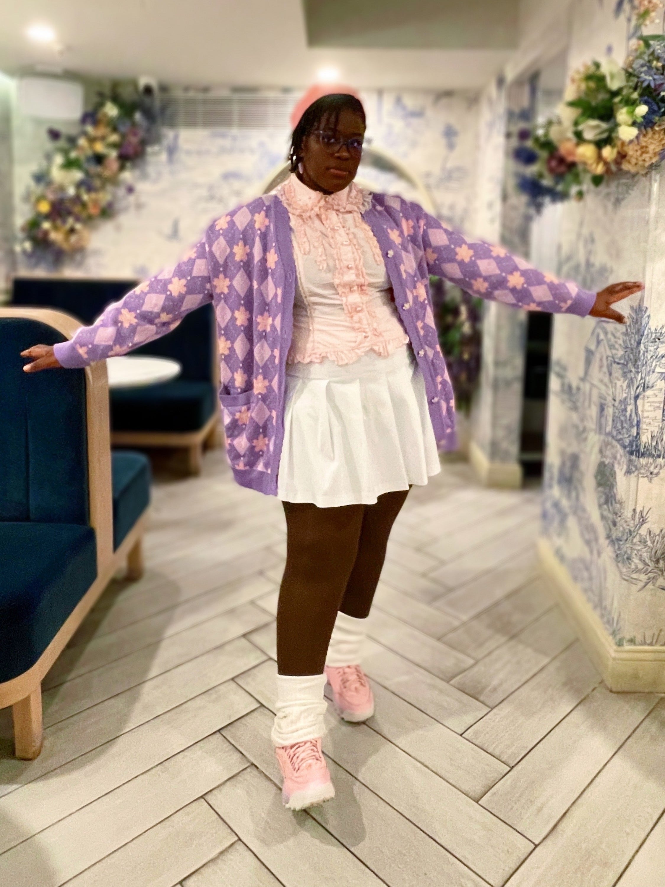 PREORDER- Sakura Argyle Cardigan Lavender Color