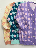 Load image into Gallery viewer, PREORDER- Sakura Argyle Cardigan Lavender Color

