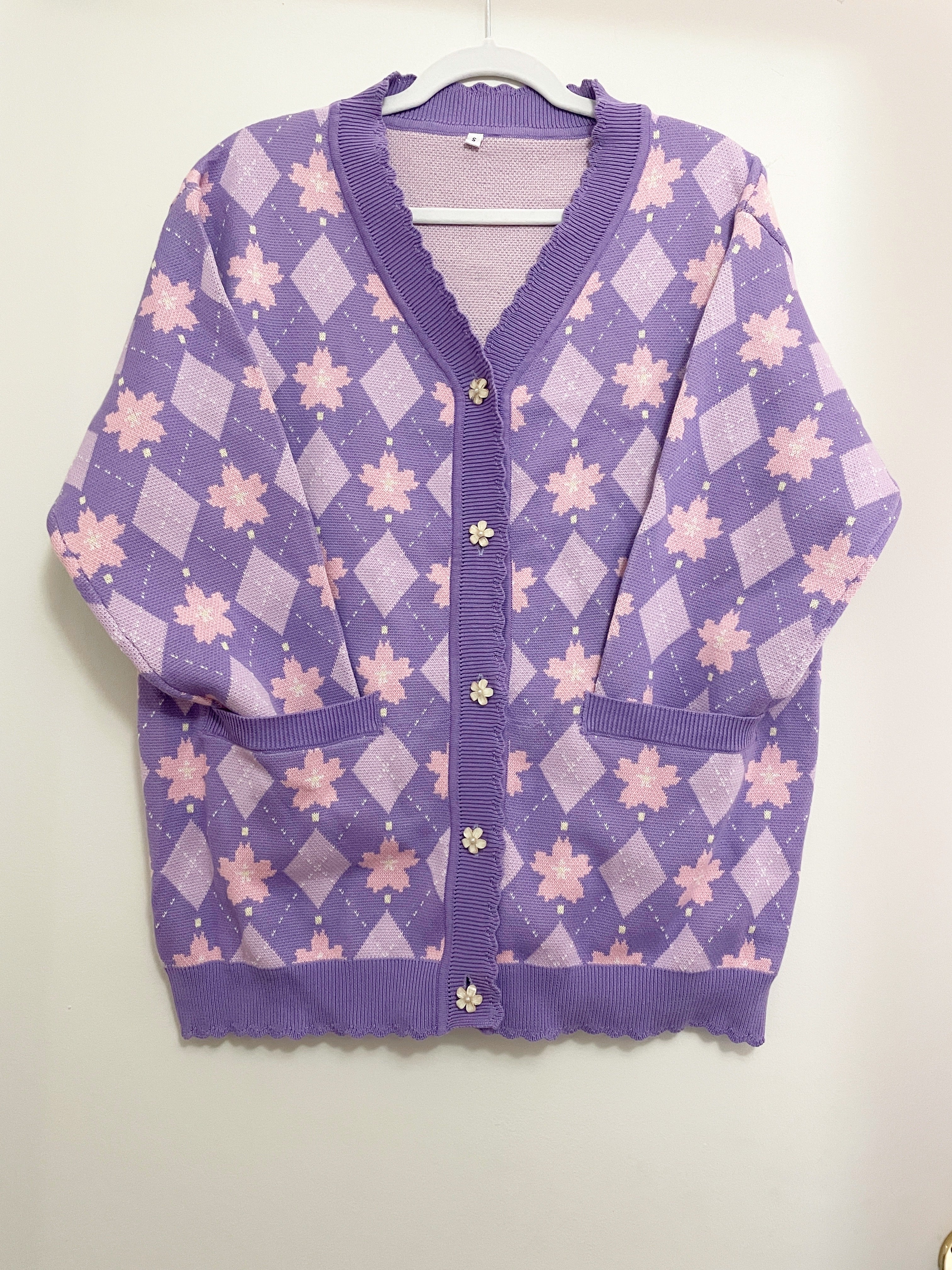 PREORDER- Sakura Argyle Cardigan Lavender Color